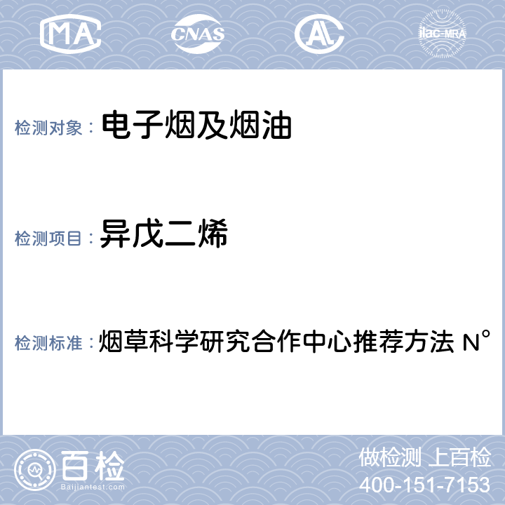 异戊二烯 主流烟气中选择性有机挥发物的测定 气相色谱质谱法 烟草科学研究合作中心推荐方法 N°70 附件A.4配火焰离子检测器的气相色谱法