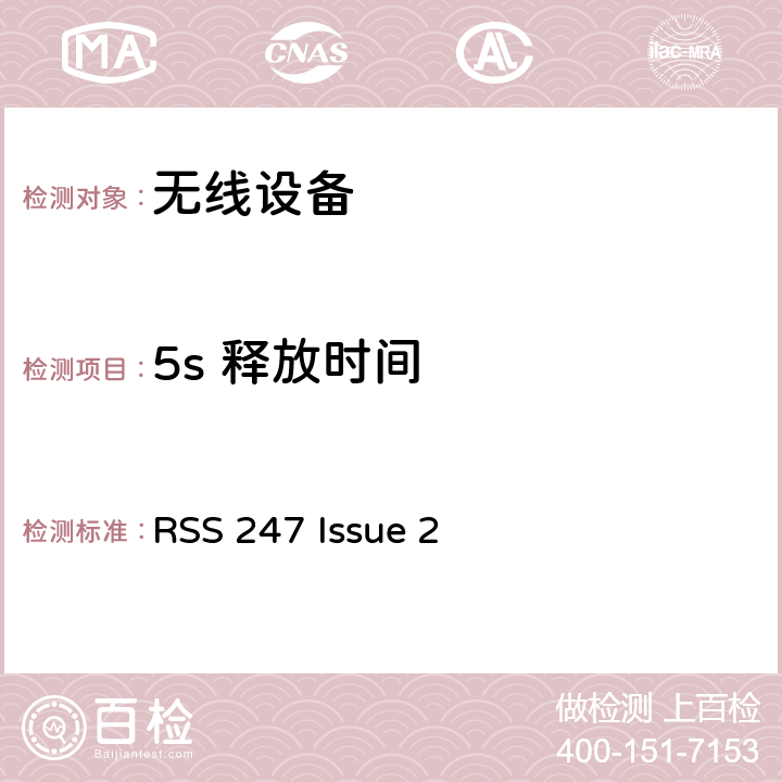5s 释放时间 无线设备 RSS 247 Issue 2 15.231