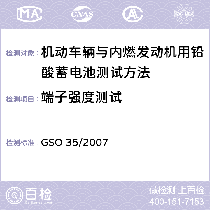 端子强度测试 GSO 35 机动车辆与内燃发动机用铅酸蓄电池测试方法 /2007 21