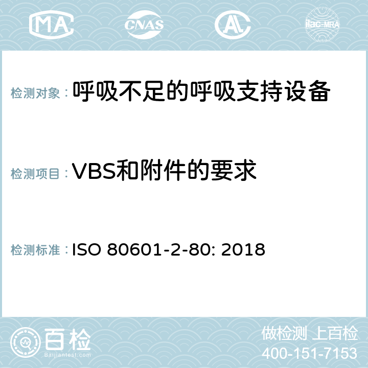 VBS和附件的要求 医用电气设备 第2-80部分：呼吸不足的呼吸支持设备的基本安全和基本性能专用要求 ISO 80601-2-80: 2018 201.102
