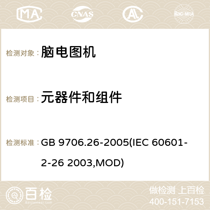 元器件和组件 《医用电气设备 第2-26部分：脑电图机安全专用要求》 GB 9706.26-2005
(IEC 60601-2-26 2003,MOD) 56