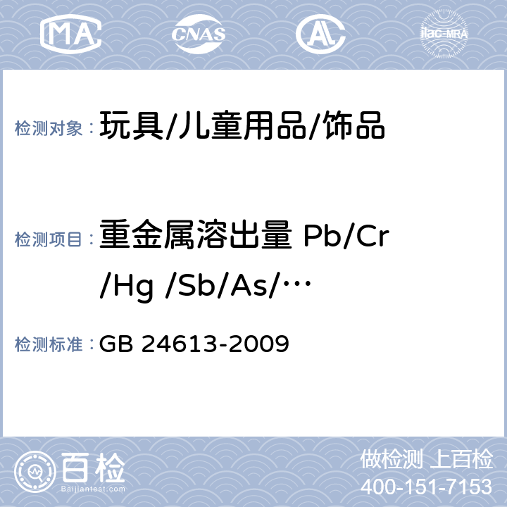 重金属溶出量 Pb/Cr/Hg /Sb/As/ Cd/Ba/Se 玩具用涂料中有害物质限量 GB 24613-2009 附录B