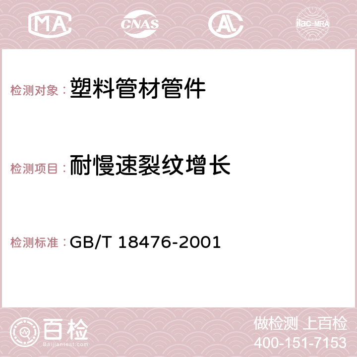 耐慢速裂纹增长 《流体输送用聚烯烃管材 耐裂纹扩展的测定 切口管材裂纹慢速增长的试验方法（切口试验)》 GB/T 18476-2001