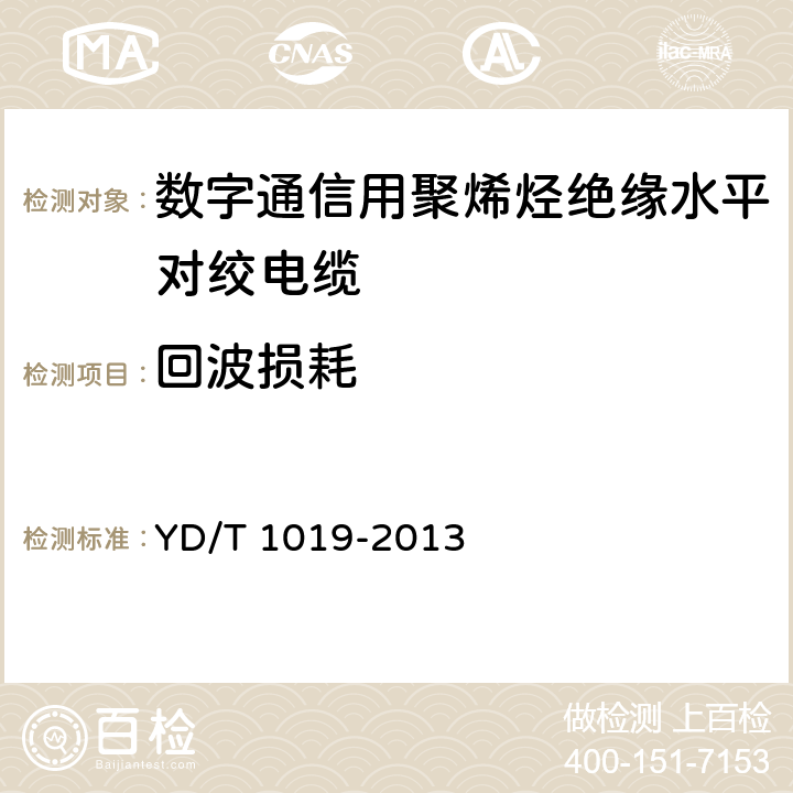 回波损耗 数字通信用聚烯烃绝缘水平对绞电缆 YD/T 1019-2013 5.10.9, 表35