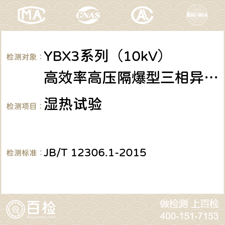 湿热试验 10kV高效率高压隔爆型三相异步电动机技术条件第1部分：YBX3系列（10kV）高效率高压隔爆型三相异步电动机（机座号400-630） JB/T 12306.1-2015 4.16/5.11