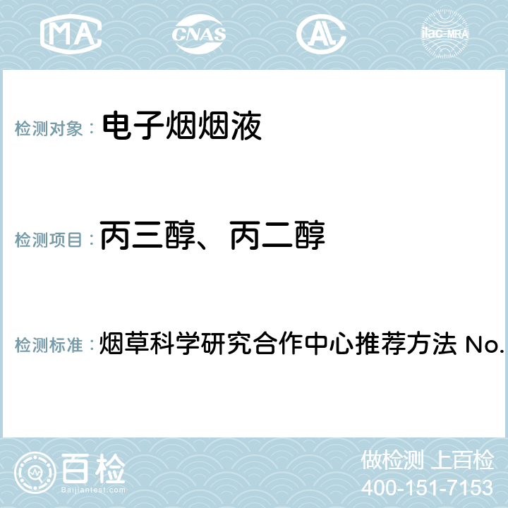 丙三醇、丙二醇 气相色谱法测定烟草制品中的1,2-丙二醇和甘油含量 烟草科学研究合作中心推荐方法 No. 60(2019)