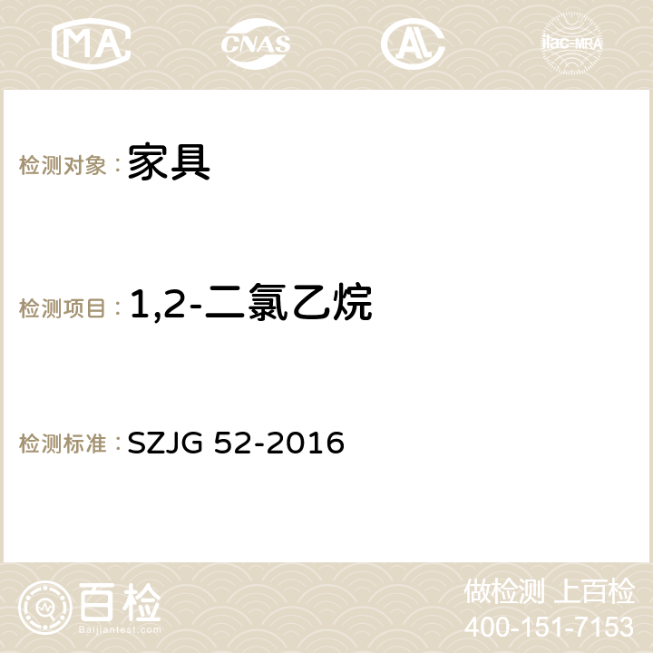 1,2-二氯乙烷 家具成品及原辅材料中有害物质限量 SZJG 52-2016 5.0表10/GB 18583-2008