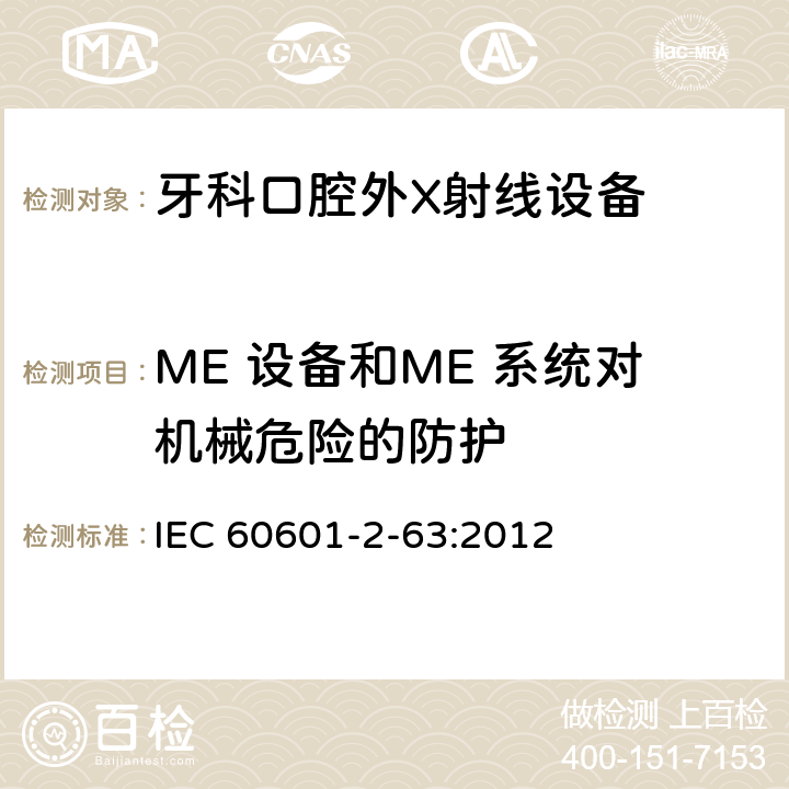 ME 设备和ME 系统对机械危险的防护 医用电气设备 -第2-63部分:牙科口腔外X射线设备基本性能和基本安全专用要求 IEC 60601-2-63:2012 201.9