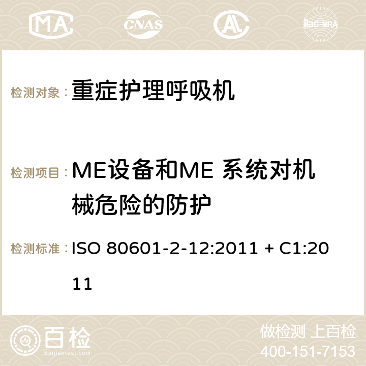 ME设备和ME 系统对机械危险的防护 医用电气设备-第2-12部分 危机护理呼吸机的安全专用要求 ISO 80601-2-12:2011 + C1:2011 201.9