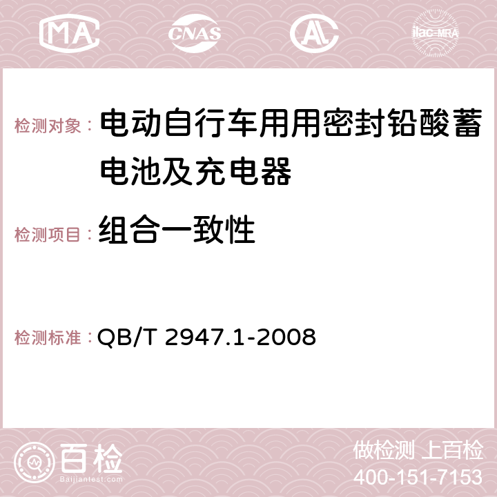 组合一致性 电动自行车用蓄电池及充电器第1部分：密封铅酸蓄电池及充电器 QB/T 2947.1-2008 6.1.13