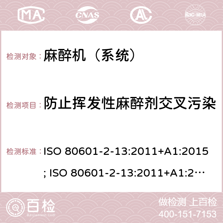 防止挥发性麻醉剂交叉污染 医用电气设备 第2-13部分:麻醉工作站的基本安全和基本性能的特殊要求 ISO 80601-2-13:2011+A1:2015; ISO 80601-2-13:2011+A1:2015+A2:2018 ; EN ISO 80601-2-13:2012; EN ISO 80601-2-13:2012+A2:2019 201.101.3