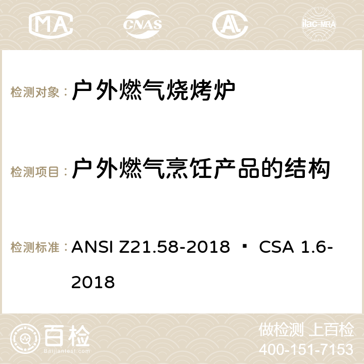 户外燃气烹饪产品的结构 室外用燃气烤炉 ANSI Z21.58-2018 • CSA 1.6-2018 5.19