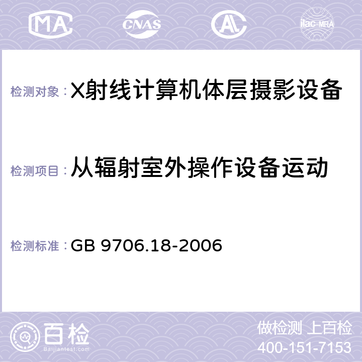 从辐射室外操作设备运动 医用电器设备 第2部分：X射线计算机体层摄影设备安全专用要求 GB 9706.18-2006 22.4.103