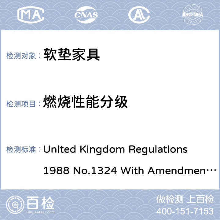 燃烧性能分级 英国家具、家饰品（火灾安全）规章1988法规文件 No. 1324(1989,1993,2010修订) United Kingdom Regulations 1988 No.1324 With Amendments (In 1989,1993 and 2010)