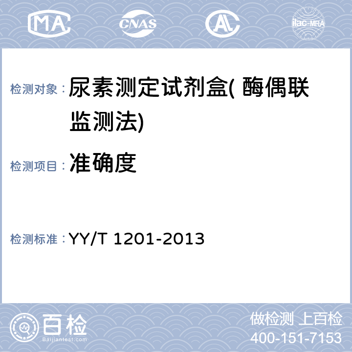 准确度 尿素测定试剂盒( 酶偶联监测法) YY/T 1201-2013 4.5.3