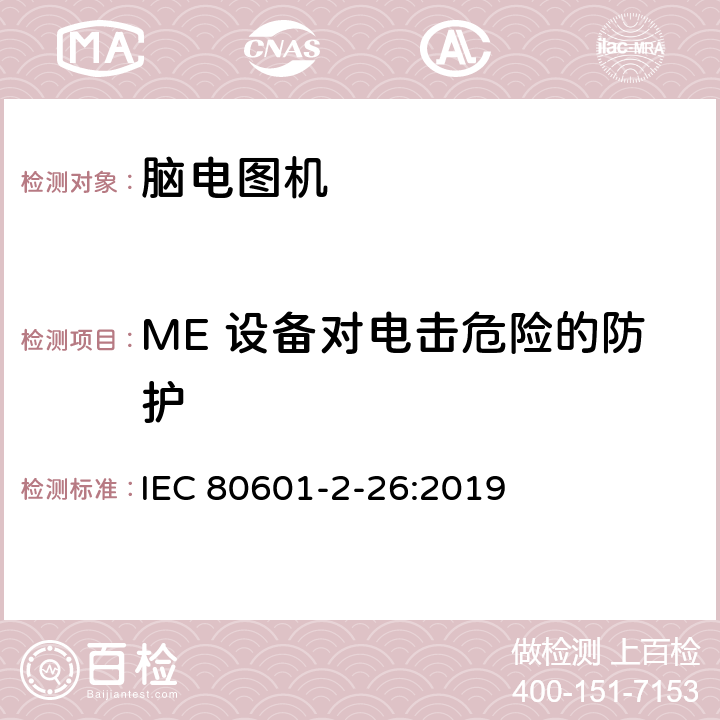 ME 設備對電擊危險的防護 醫(yī)用電氣設備 第2-26部分：腦電圖機安全專用要求 IEC 80601-2-26:2019 201.8