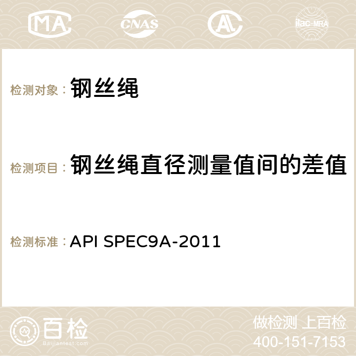 钢丝绳直径测量值间的差值 钢丝绳技术条件 API SPEC9A-2011 5.1.3
