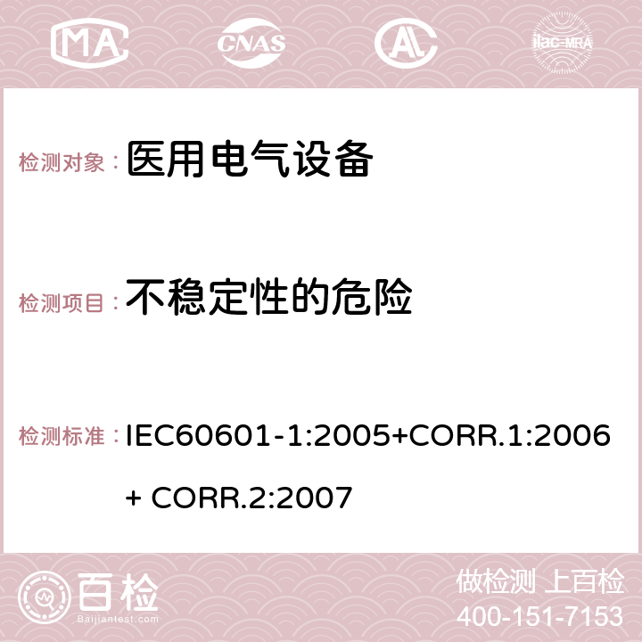 不稳定性的危险 医用电气设备第一部分- 基本安全和基本性能的通用要求 IEC60601-1:2005+CORR.1:2006+ CORR.2:2007 9.4