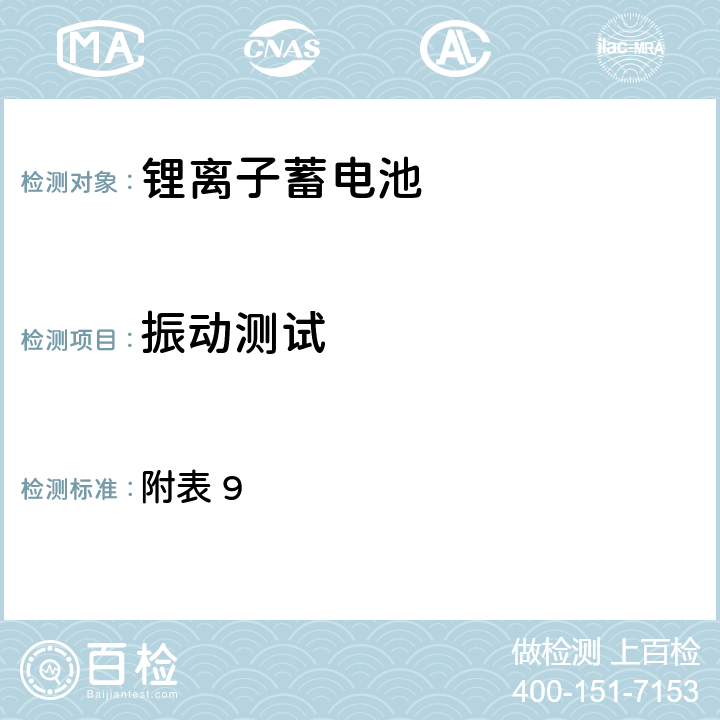 振动测试 附表 9 日本电器用品安全法 （2）电器用品安全法令、解释并规定(2015) ②电器用品的技术标准的解释(通知) 附表第九 锂离子蓄电池  2(2)