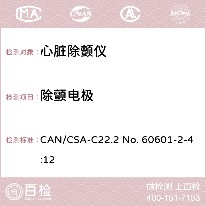 除颤电极 CSA-C22.2 NO. 60 医用电气设备 第2-4部分：心脏除颤仪基本性能和基本安全专用要求 CAN/CSA-C22.2 No. 60601-2-4:12 201.108