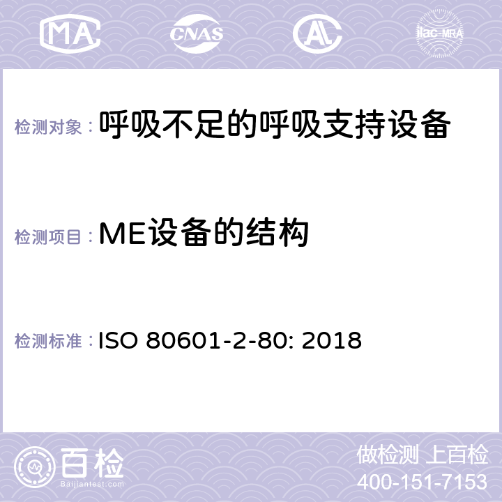 ME设备的结构 医用电气设备 第2-80部分：呼吸不足的呼吸支持设备的基本安全和基本性能专用要求 ISO 80601-2-80: 2018 201.15