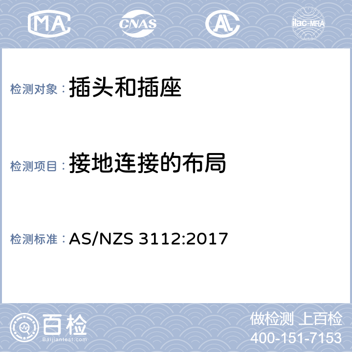 接地连接的布局 澳大利亚插头和插座认可和试验规范-插头和插座 AS/NZS 3112:2017 2.10