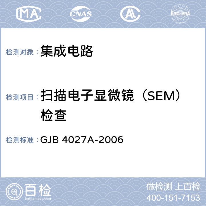 扫描电子显微镜（SEM）检查 军用电子元器件破坏性物理分析方法 GJB 4027A-2006 工作项目 1100