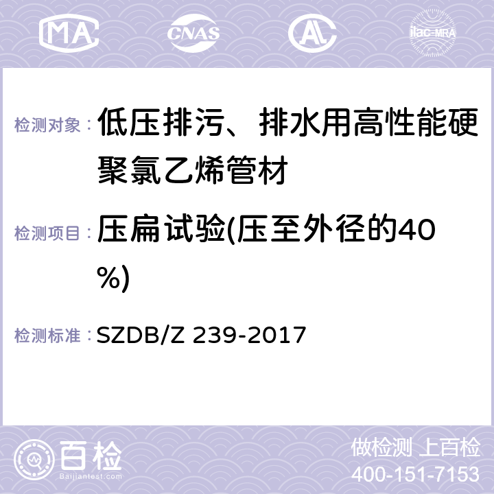 压扁试验(压至外径的40%) 低压排污、排水用高性能硬聚氯乙烯管材 SZDB/Z 239-2017 6.4/7.12(GB/T 9647)