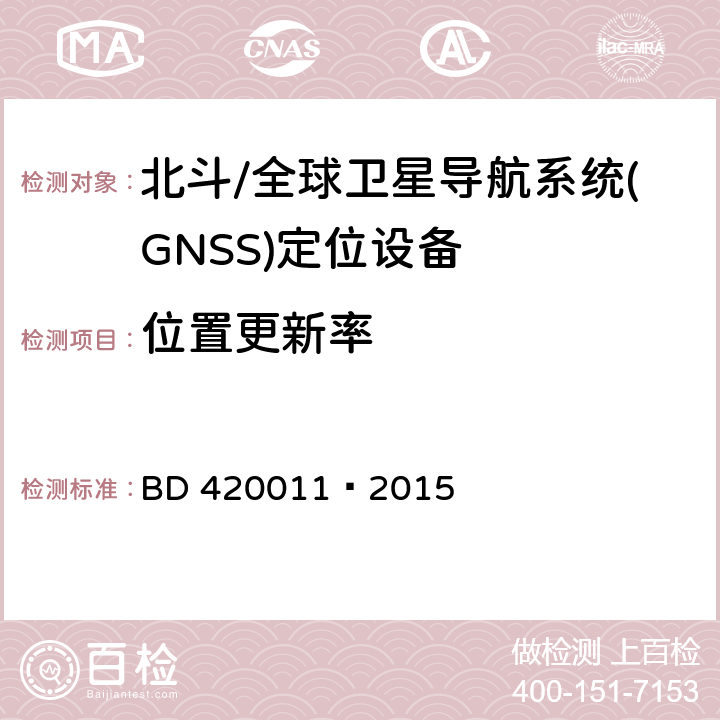 位置更新率 北斗/全球卫星导航系统(GNSS)定位设备通用规范 BD 420011—2015 5.6.11