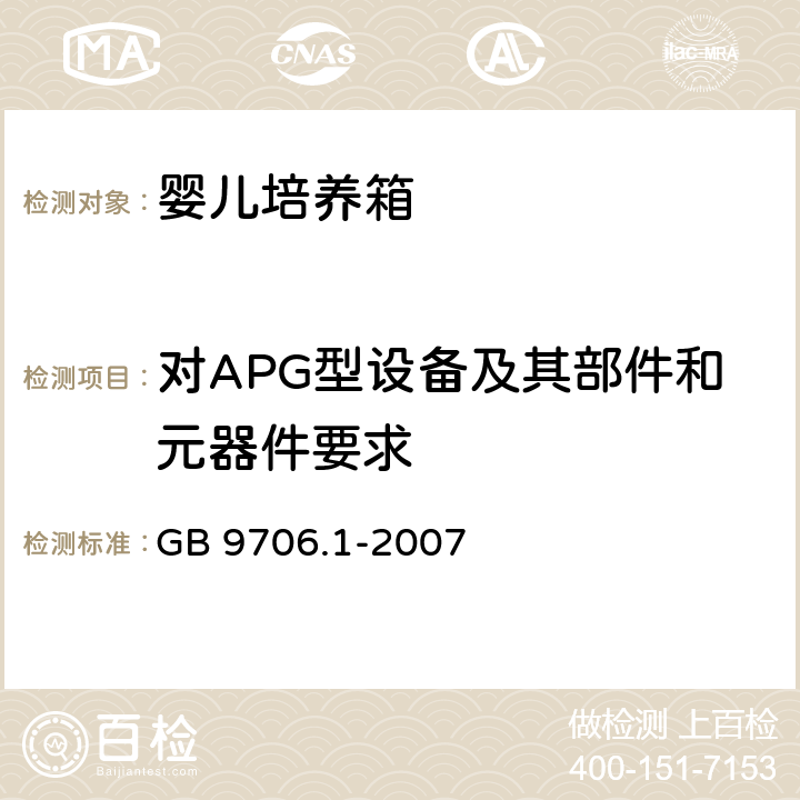 对APG型设备及其部件和元器件要求 《医用电气设备 第1部分：安全通用要求》 GB 9706.1-2007 41