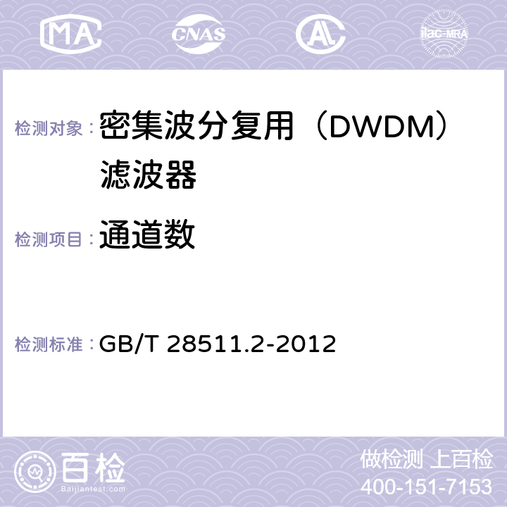 通道数 平面光波导集成光路器件 第2部分：基于阵列波导光栅（AWG）技术的密集波分复用（DWDM）滤波器 GB/T 28511.2-2012