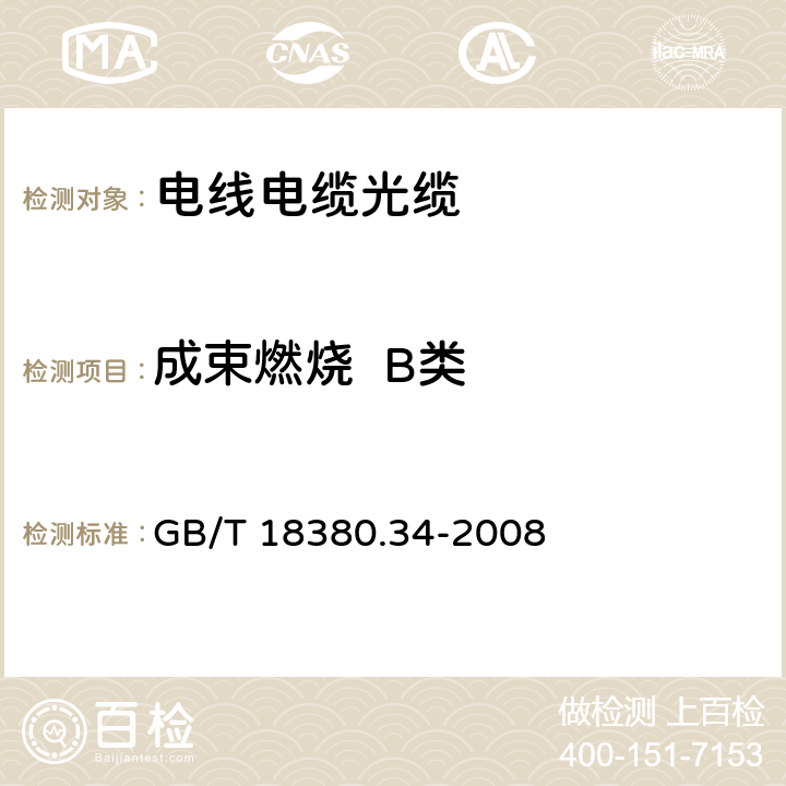 成束燃烧  B类 电缆和光缆在火焰条件下的燃烧试验 第34部分：垂直安装的成束电线电缆火焰垂直蔓延试验 B类 GB/T 18380.34-2008