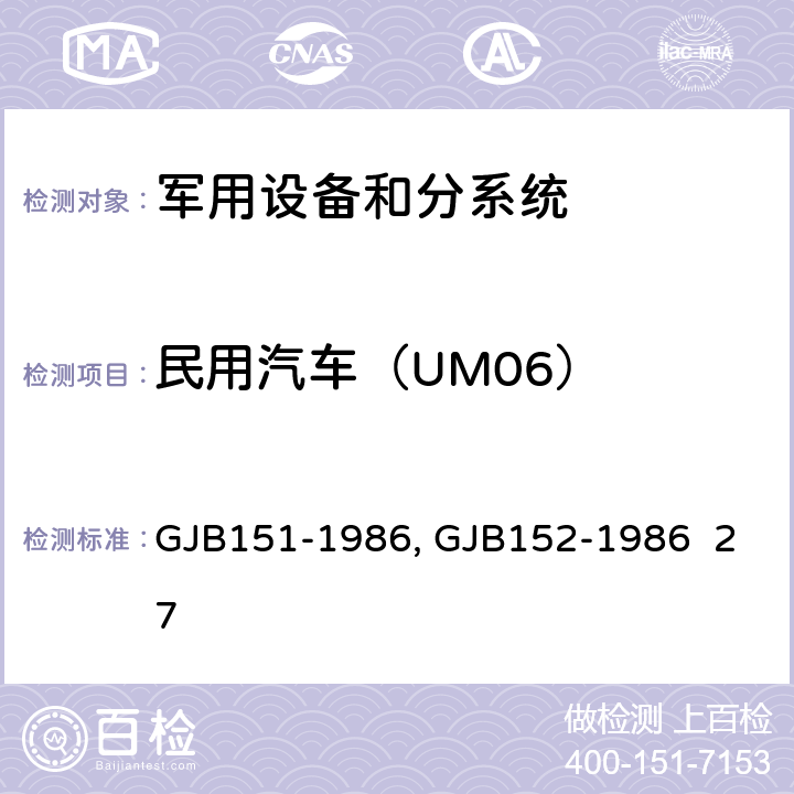 民用汽车（UM06） 军用设备和分系统电磁发射和敏感度限值GJB151-1986 军用设备和分系统电磁发射和敏感度测量GJB152-1986 27