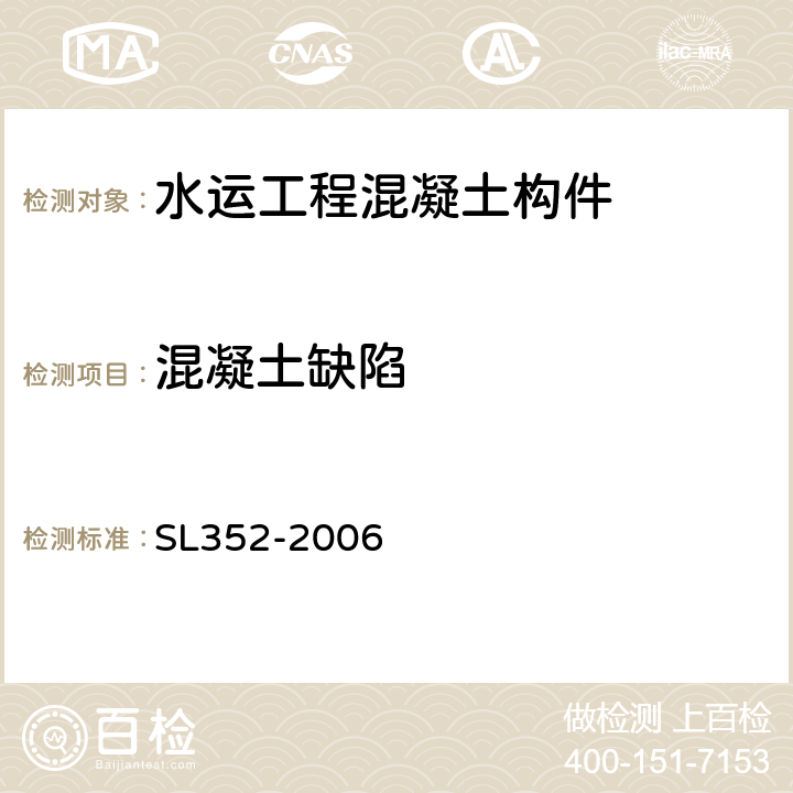 混凝土缺陷 SL 352-2006 水工混凝土试验规程(附条文说明)