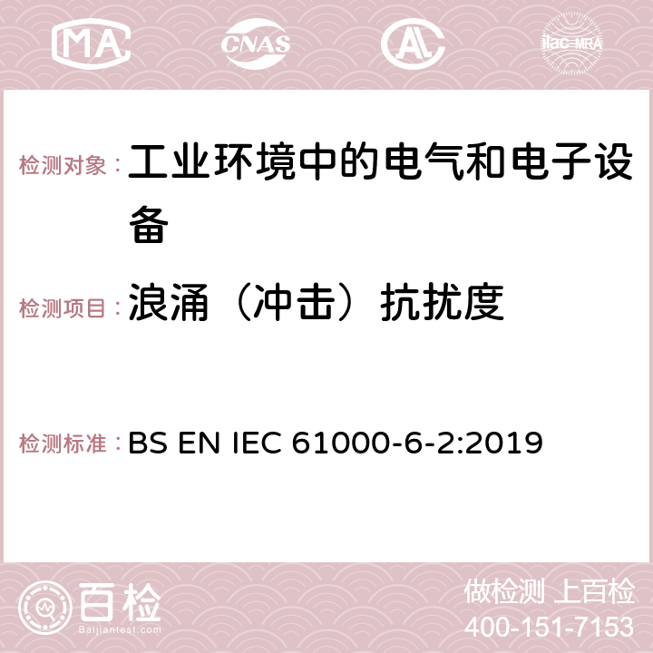 浪涌（冲击）抗扰度 电磁兼容 通用标准 工业环境中的抗扰度试验 BS EN IEC 61000-6-2:2019 8