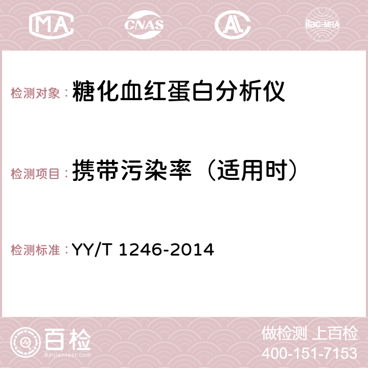 携带污染率（适用时） 糖化血红蛋白分析仪 YY/T 1246-2014 3.5