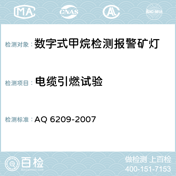 电缆引燃试验 数字式甲烷检测报警矿灯 AQ 6209-2007 5.10