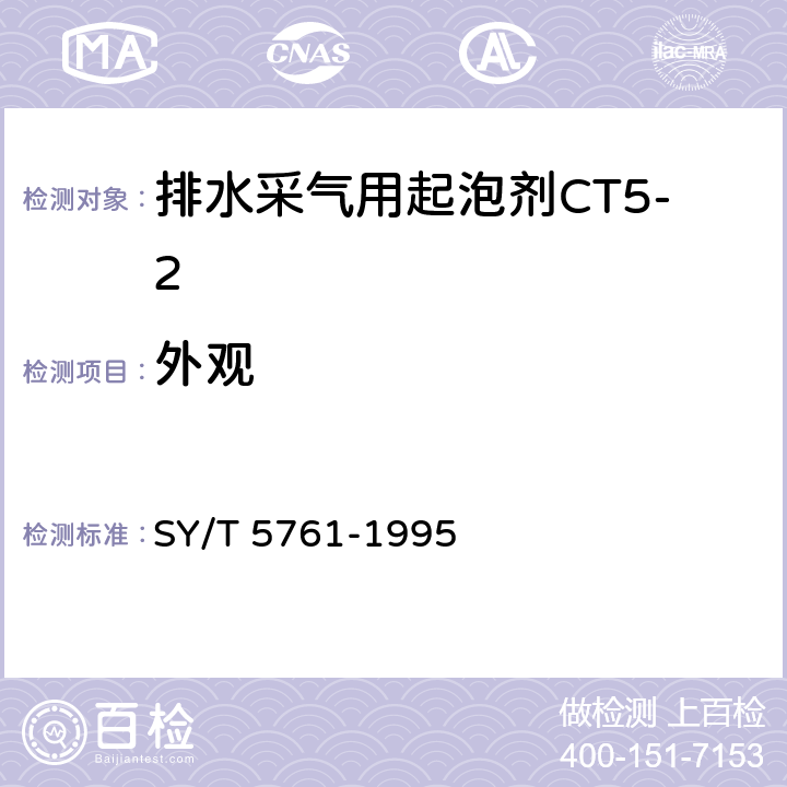 外观 《排水采气用起泡剂CT5-2》 SY/T 5761-1995 4.1