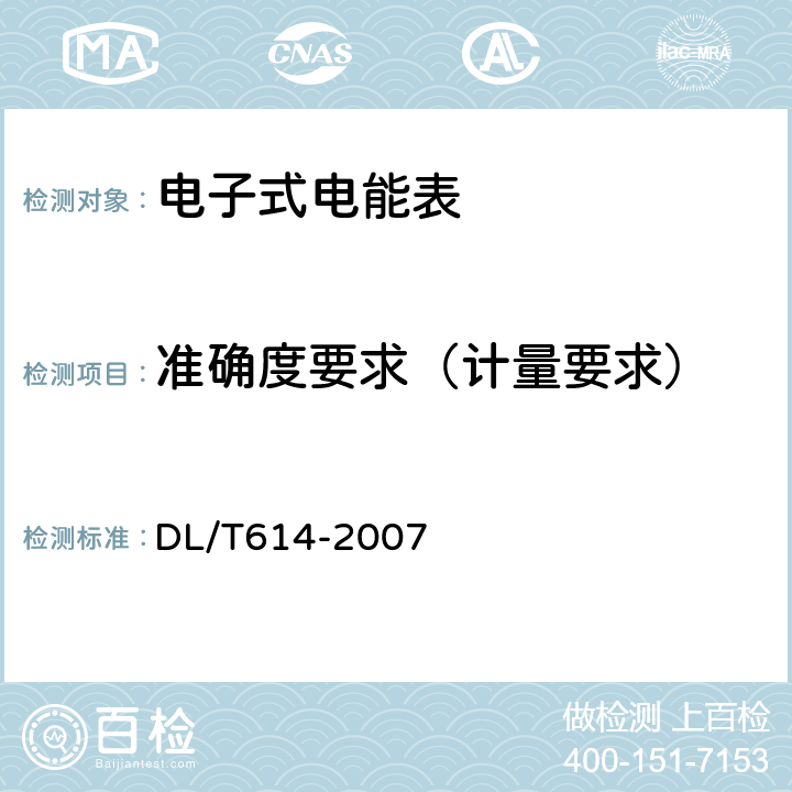 准确度要求（计量要求） 多功能电能表 DL/T614-2007 5.4.1,5.4.4~5.4.6