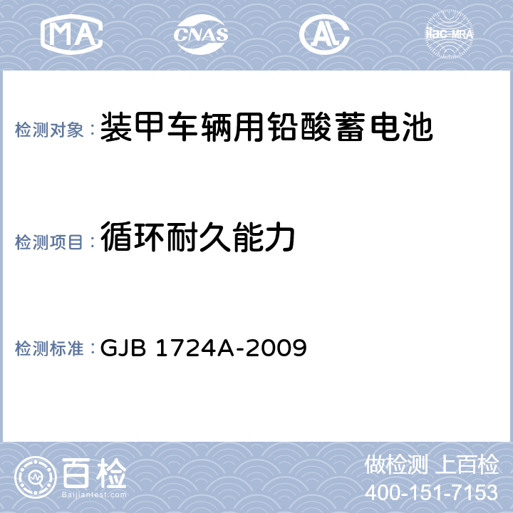 循環耐久能力 裝甲車輛用鉛酸蓄電池規范 GJB 1724A-2009 4.6.15