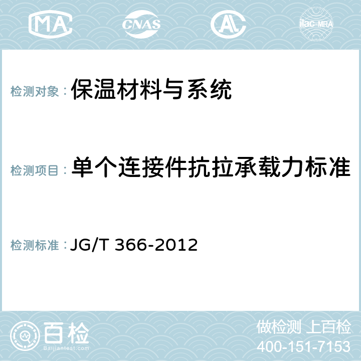 单个连接件抗拉承载力标准值（普通混凝土基层墙体） 外墙保温用锚栓 JG/T 366-2012 6.2