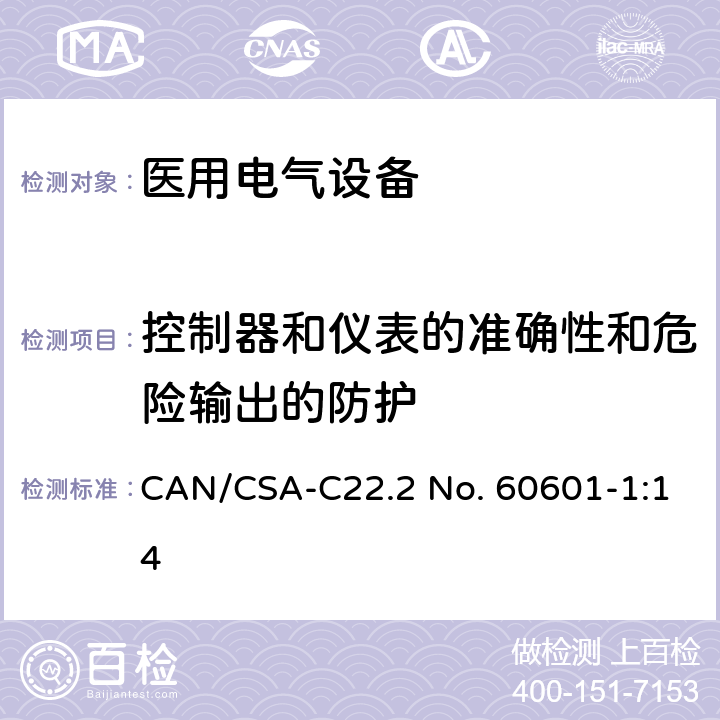 控制器和儀表的準確性和危險輸出的防護 醫用電氣設備第1部分：基本安全和基本性能的通用要求 CAN/CSA-C22.2 No. 60601-1:14 12