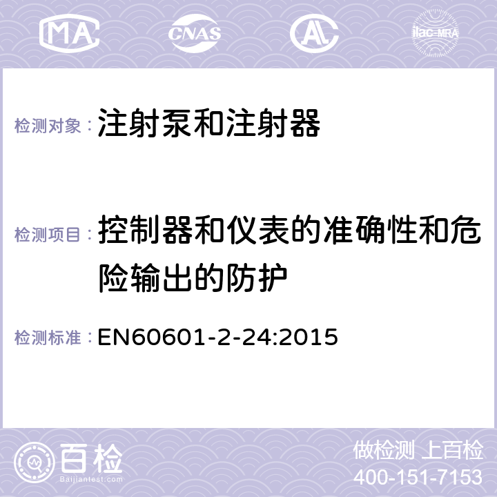 控制器和仪表的准确性和危险输出的防护 医疗电气设备.第2-24部分:注射泵和控制器基本安全和基本性能的特殊要求 EN60601-2-24:2015 201.12