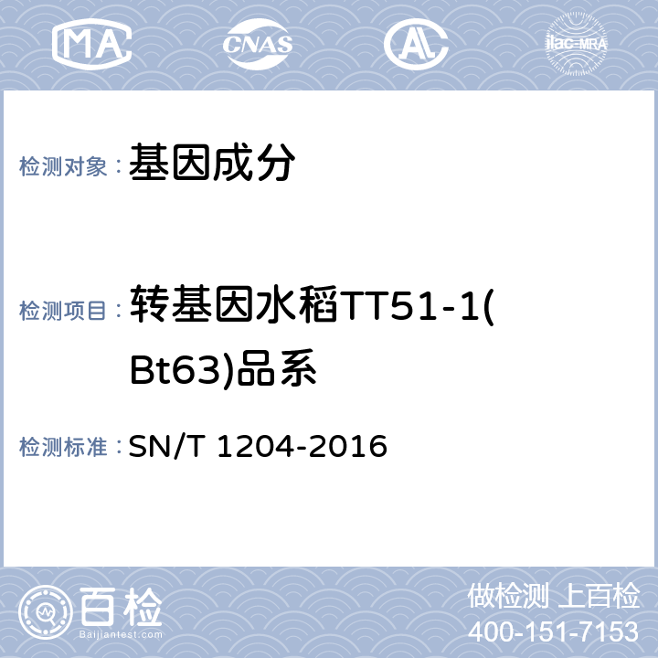 转基因水稻TT51-1(Bt63)品系 植物及其加工产品中转基因成分实时荧光PCR定性检验方法 SN/T 1204-2016