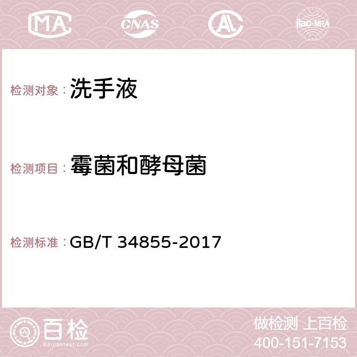 霉菌和酵母菌 洗手液 GB/T 34855-2017 4.3/化妆品安全技术规范（2015版）第五章 6