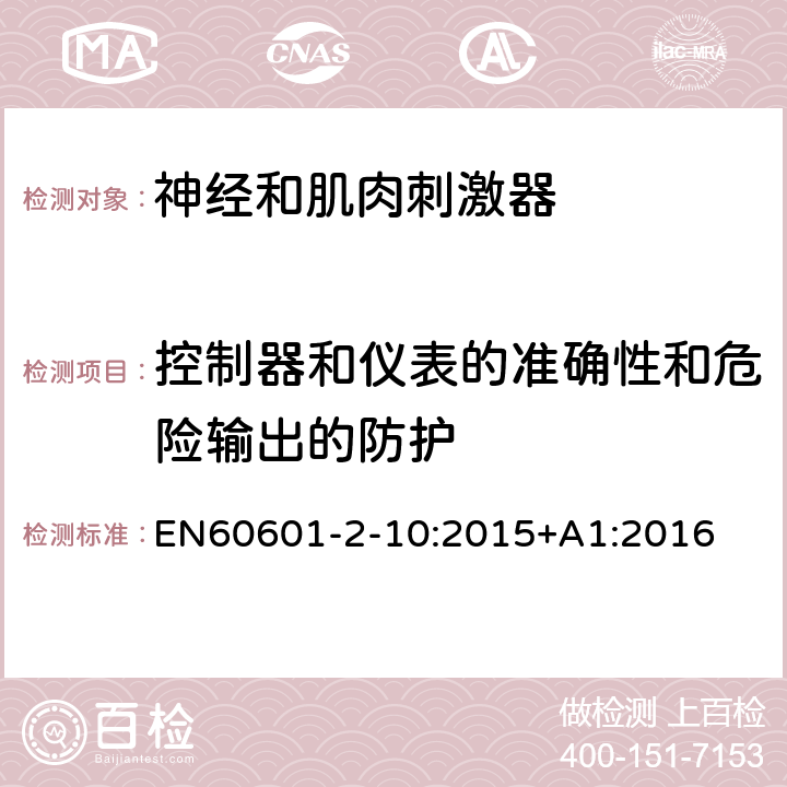 控制器和仪表的准确性和危险输出的防护 医疗电气设备.第2-10部分:神经和肌肉刺激器基本安全和基本性能的特殊要求 EN60601-2-10:2015+A1:2016 201.12