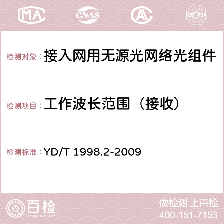 工作波长范围（接收） 接入网用单纤双向双端口光组件技术条件 第2部份：用于吉比特无源光网络（GPON）的光组件 YD/T 1998.2-2009