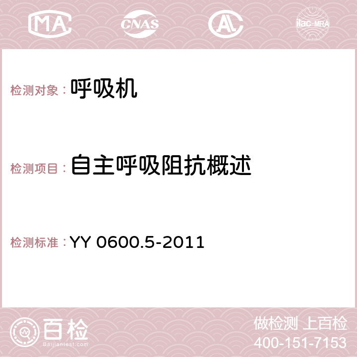 自主呼吸阻抗概述 医用呼吸机 基本安全和主要性能专用要求 第5部分：气动急救复苏器 YY 0600.5-2011 7.1.2.1