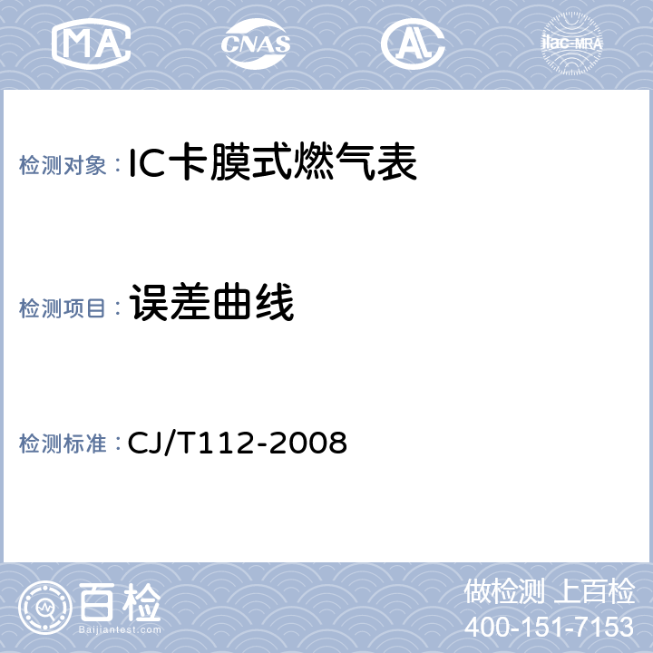 误差曲线 IC卡膜式燃气表 CJ/T112-2008 6.12.2