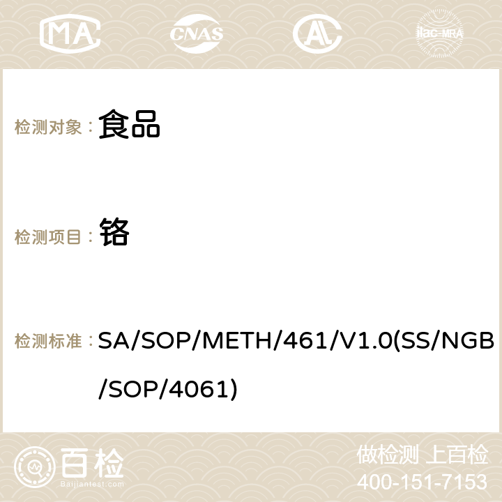 铬 SA/SOP/METH/461/V1.0(SS/NGB/SOP/4061) 食品中金属元素ICP/MS测定法 SA/SOP/METH/461/V1.0(SS/NGB/SOP/4061)